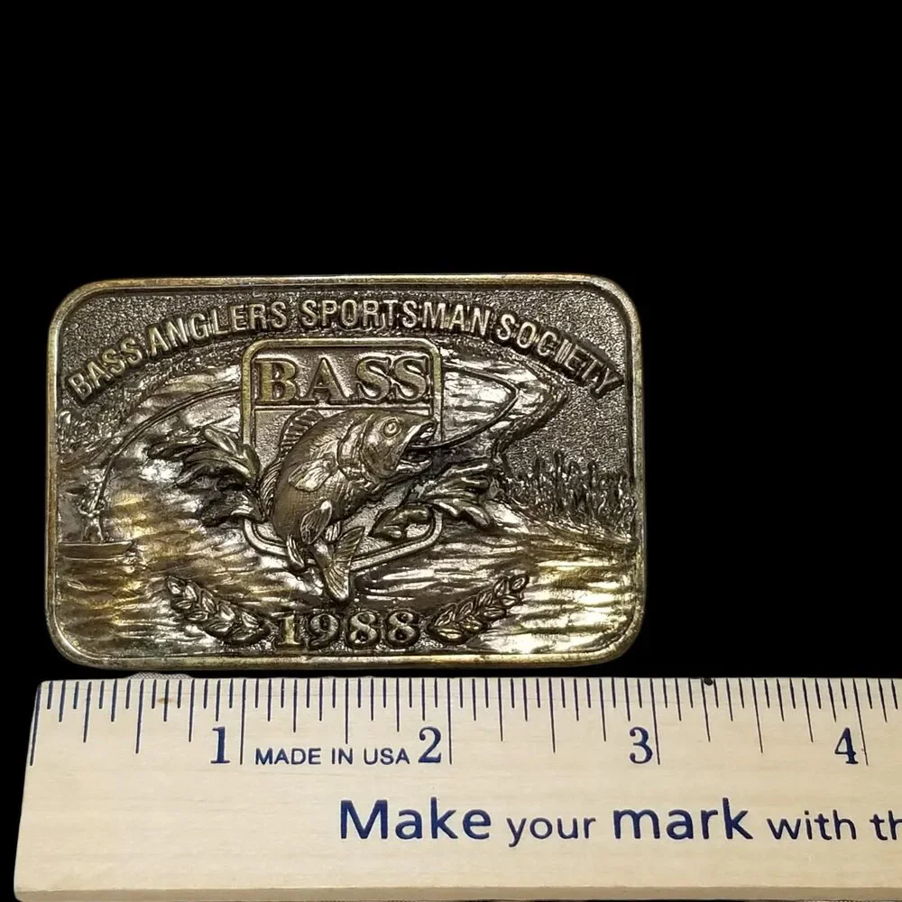 1988 BASS‎ Anglers Sportsman Society Solid Brass Belt Buckle Fishing Collectible